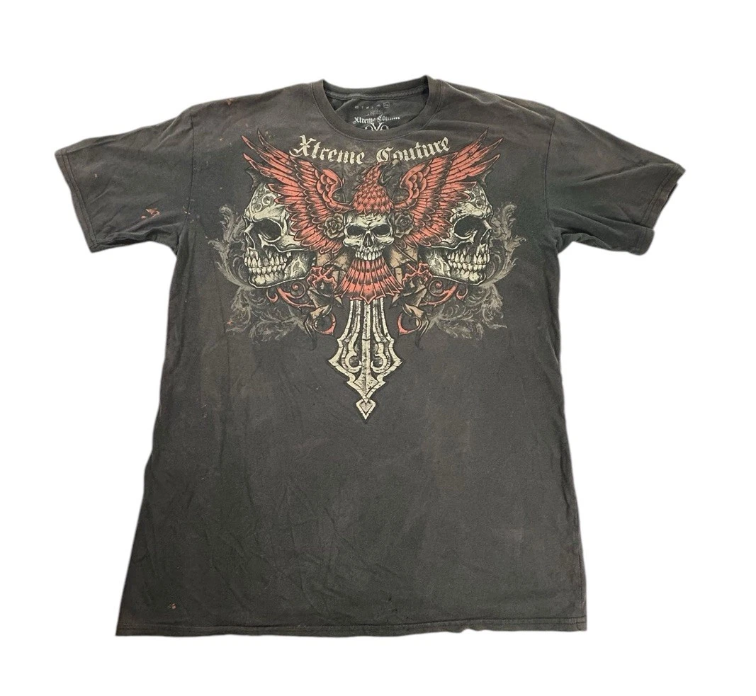 Tee-Shirt XTREME COUTURE Crâne - Noir/Marron - Taille L - Neuf Sans Étiquette