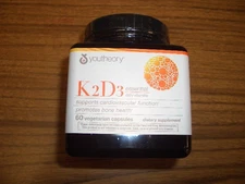 Youtheory K2D3 Essential Daily Vitamins, 60 Vegetarian Capsules Exp 12/2026