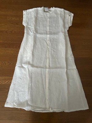 ICHI Antiquites Linen Shirt Dress Long Loose White Natural Japan Women