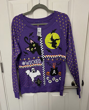Juniors XL Halloween Black Cat Graphic Raglan Crewneck Pullover Sweatshirt