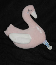🍀Doudou Semi Plat Cygne DODIE Rose Blanc Visage Brodé Noir Peluche TTBE