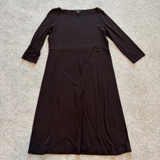Eileen Fisher Jersey Knit Midi Dress Womens S Black 1/2 Sleeve Casual Stretch