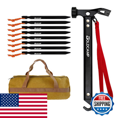 Goldcamp 8 Pack Tent Stakes And Hammer Canvas Storage Bag Heavy Duty Camping