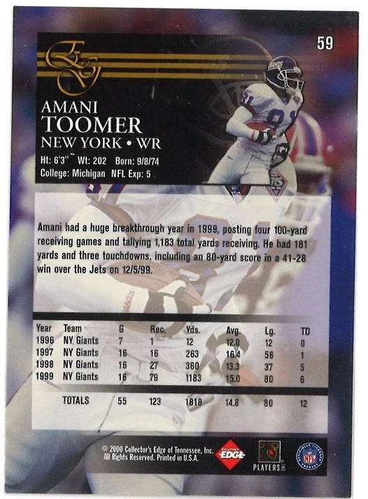 2000 Collector's Edge Graded - # 59 Amani Toomer - Image 2 of 2