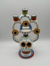 Day of the Dead Colorful Skull Candelabra 3 Candle Holders