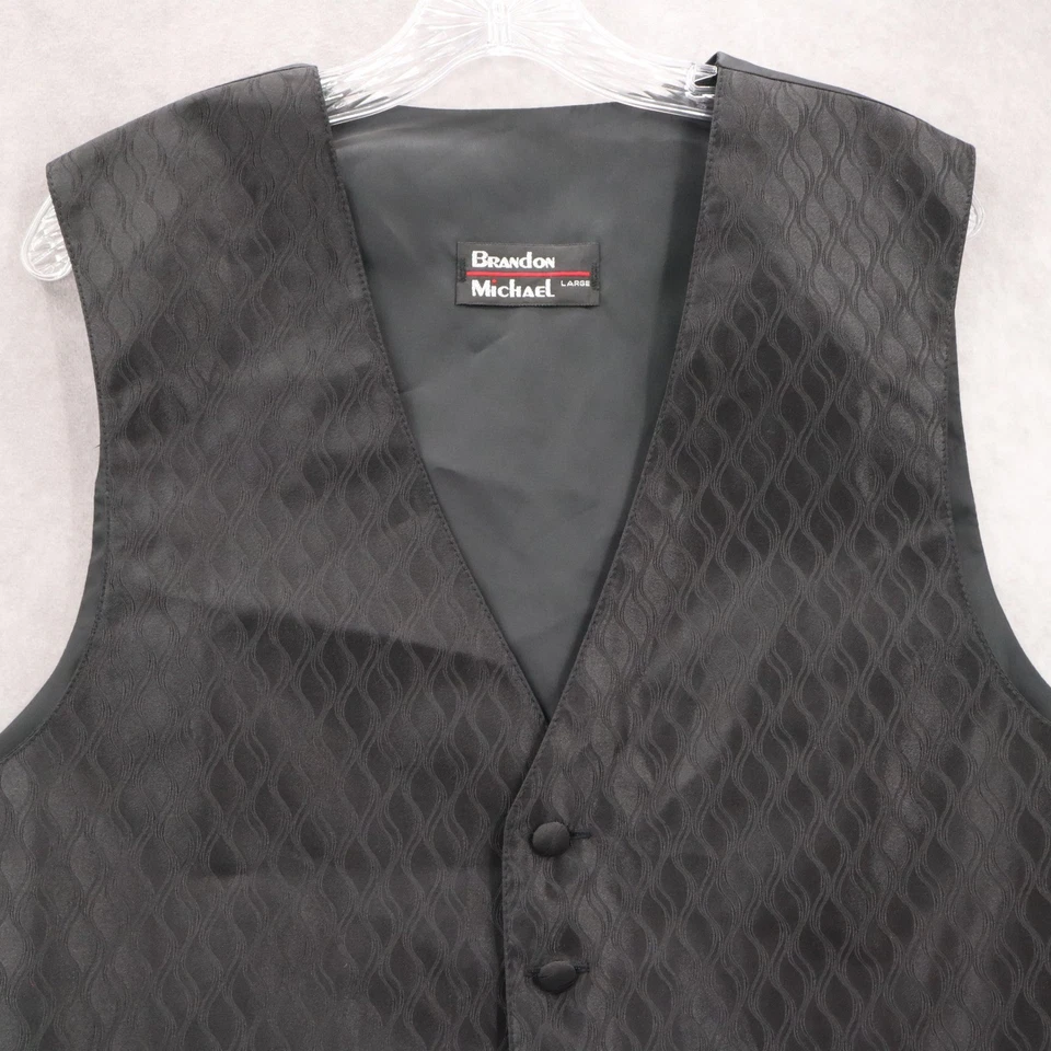Brandon Michael Black 5 Button Point Waistcoat Tuxedo Formal Suit Vest L 46R - Image 3 of 4