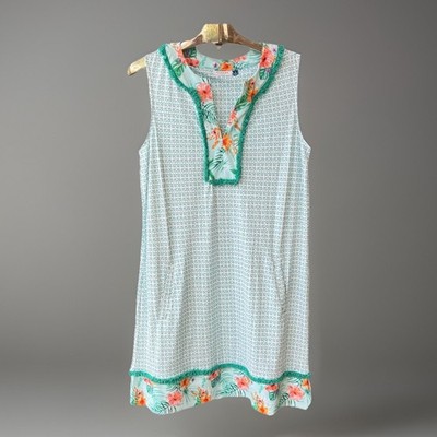 Cabana Life Womens M  Tulum Sleeveless Fringe Tunic Dress 50+UV Pockets