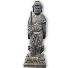 Bishamonten Statue Wooden 19th C Japanese Antique Buddhist Large Guardian 16.5in