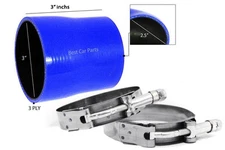 BLUE Silicone Reducer Coupler Hose 3"-2.5" 76 mm-63 mm + T-Bolt Clamps MT