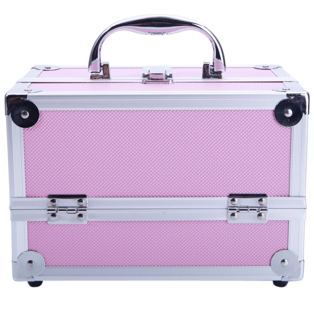 Aluminum Makeup Train Case Jewelry Box Cosmetic Organizer with Mirror & Handle