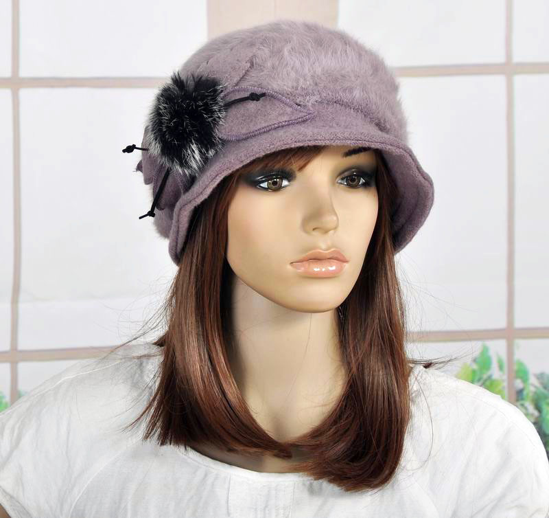 M98 Cute Fur Flower Winter Warm Rabbit Fur Wool Hat Beanie Ski