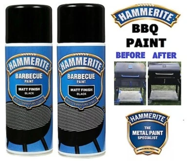 2 x Hammerite - BBQ Paint Matt Black Resists Temp Upto 600C - 2 x 400ml Spray