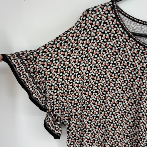 Max Studio Donna 1X Pullover Maglia Top Nero Pesca Bianco Floreale Maniche Corte - Foto 4 di 8