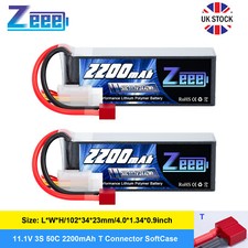 2X Zeee 3S LiPo Battery 11.1V 2200mAh 50C T Plug for RC Airplane Car Truck Boat