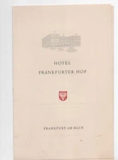 Hotel Frankfurter Hof    Frankfurt  Germany vintage menu 1954