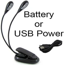USB + Battery Dual Arm 4 Bright LED Flexible Book Music Stand Reading Light