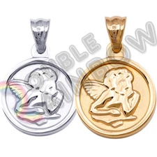Men Women's Stainless Steel Gold Silver Angel Round Pendant P20 
