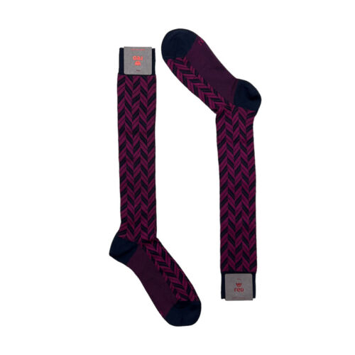 Socks Long Man RED Blue Jeans / Wine Color Fuchsia With Weave Jacquard C - Picture 1 of 3