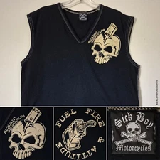 Vtg Y2K Sick Boy Motorcycles Skull & Piston Fuel Fire & Attitude Black L Tanktop