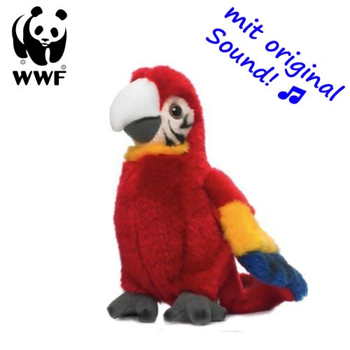 WWF Plüschtier Hellroter Ara Papagei mit Sound 14cm Kuscheltier Stofftier
