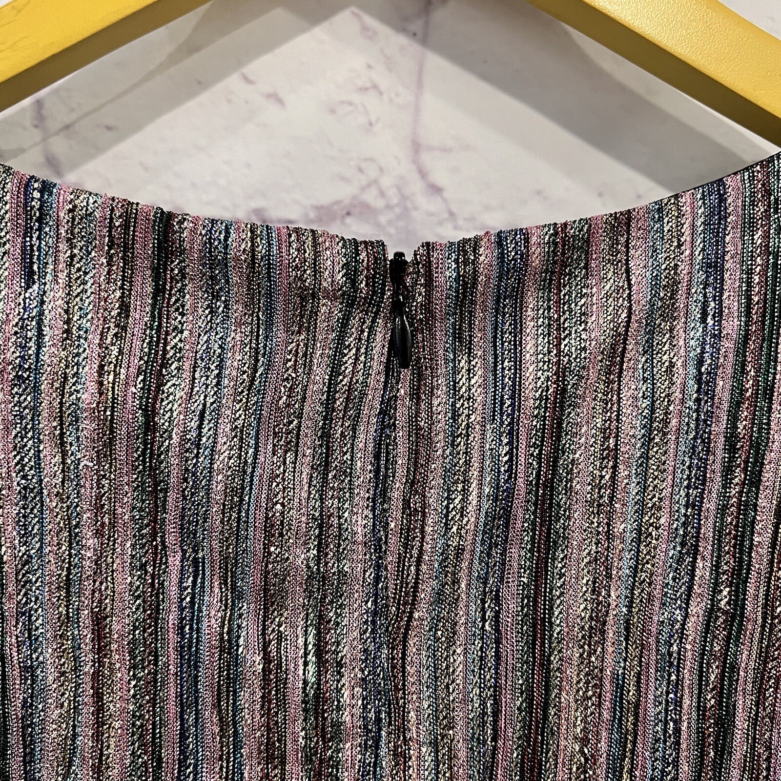 Julia Jordan Multi Colored Shimmery Stripe Metallic Long Sleeve Faux Wrap Dress thumbnail 9