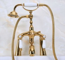 Gold Brass Bath Bathtub Clawfoot Tub Faucet W/ Hand Shower Deck Mounted ena132