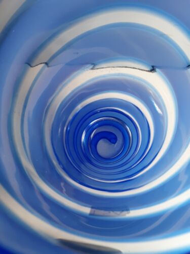 Vintage 80s LSA Cobalt Blue Stripe Art Glass Vase Hand Crafted Poland 10 12"