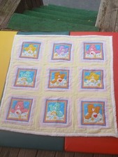 Vintage Care Bear Blanket Patchwork Quilt Comforter Throw 40in X 40in