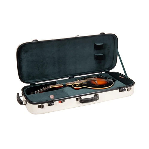Crossrock Fiberglass Oblong Case fits F-Style Mandolin,TSA Lock-Milky White