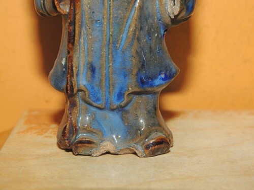 Chinese Mud Man Men 4.25" Blue & Brown fruit Mudman Antique staff flambe drip - Picture 12 of 12