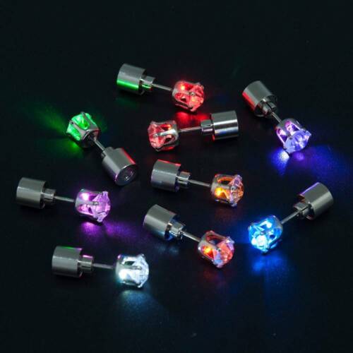 1 Pcs Light Up LED Flashing Blinking Magnetic Earrings Ear Studs Unisex Gift US - Picture 10 of 19