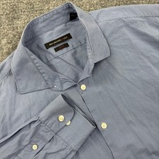 John Varvatos Button Down Shirt 16.5 32/33 Blue Striped Slim Fit flaw Mens