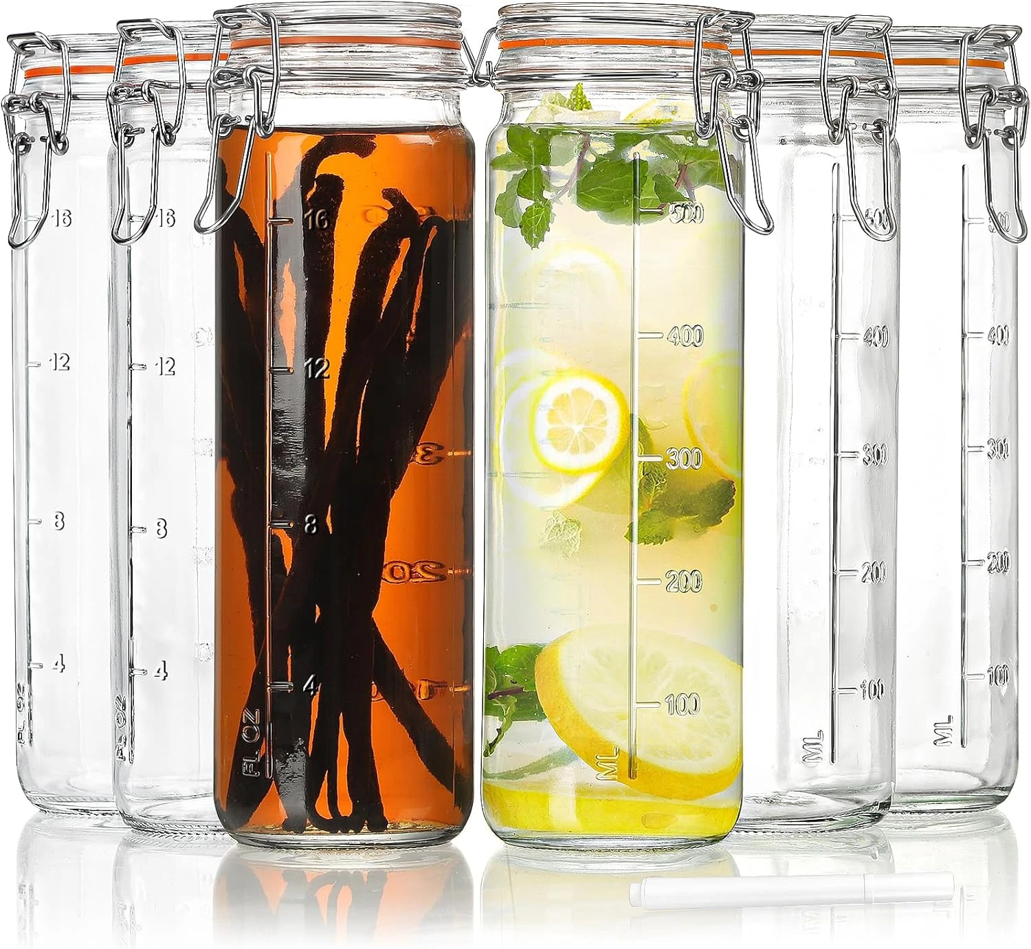 [Upgraded] 20 Oz Glass Jars with Airtight Lids for Vanilla Extract, 6 Pack Glass
