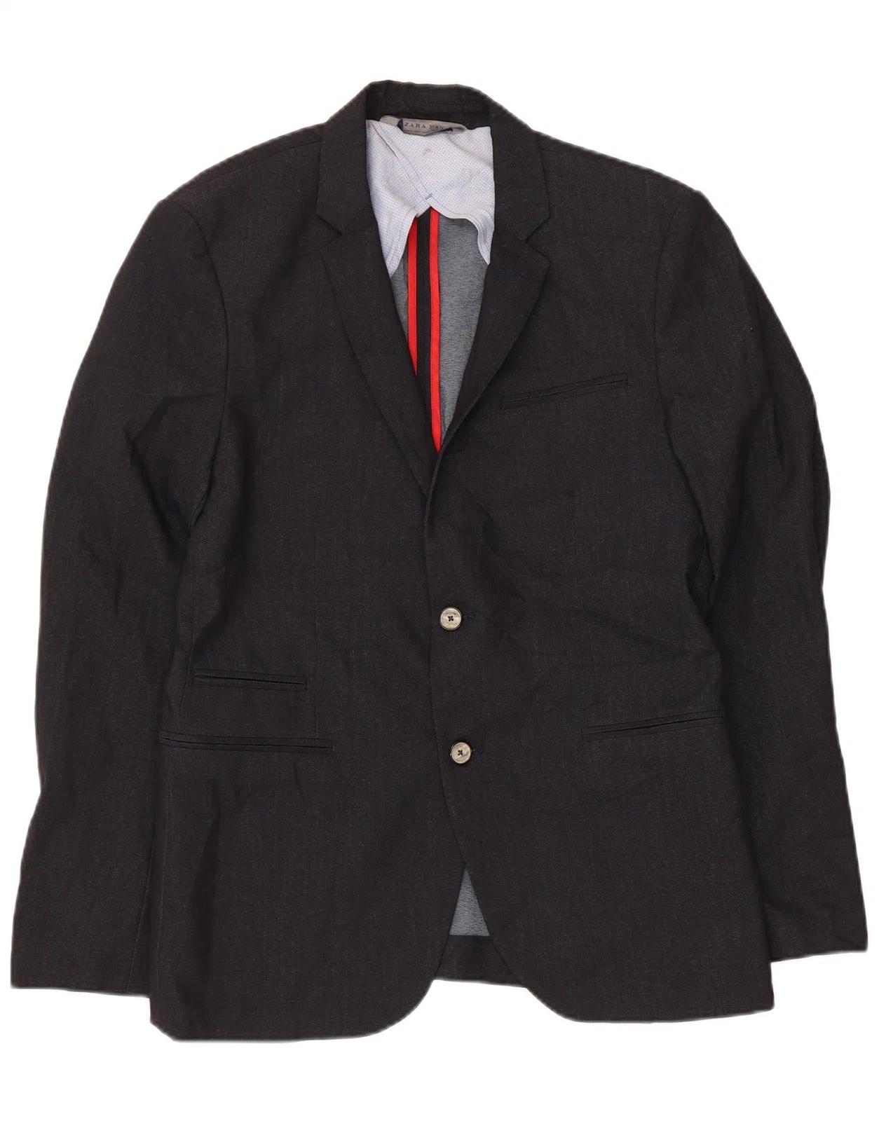Zara Mens 2 Button Blazer Jacket EU 50 Medium Navy Blue Polyester AN03