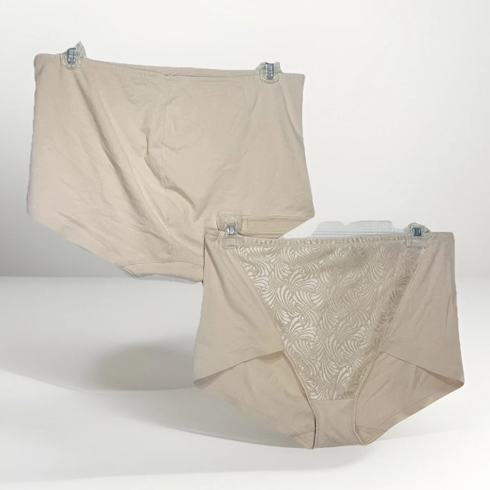 NWOT BALI Size 3XL Cotton Panties with Nylon Lace Tummy Panel in Beige 2 Pair - Image 2 of 4