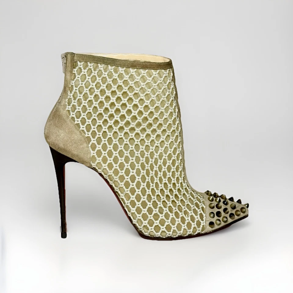 CHRISTIAN LOUBOUTIN Beige Guni Knotted Mesh Spike Boots SZ 8 38 Good Cond. Rare! - Image 2 of 4