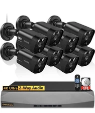 OOSSXX 4K 8MP Wired PoE Outdoor Security Camera System, 130° Wide, 2-Way Audio