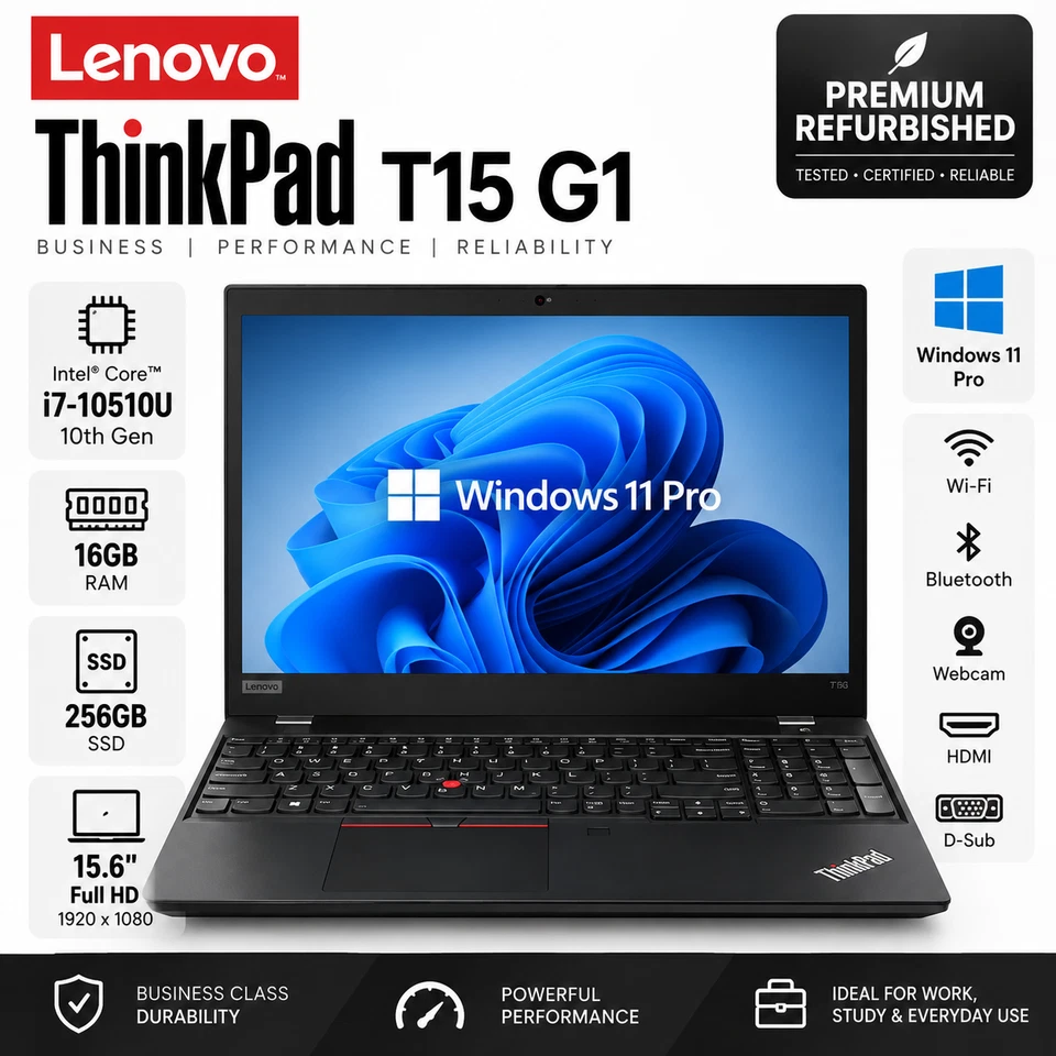 Lenovo ThinkPad T15 G1 · i7-10510U · 16GB · 256GB, photo 1 of 5