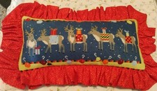 Handmade Needlepoint Christmas Reindeer Presents Ornaments