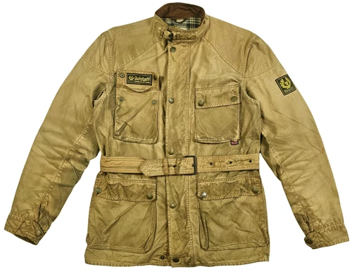 HOT VTG Men BELSTAFF TRAILMASTER BIKER PARKA BELTED KHAKI WAXED Jacket L (Fit M) image 3