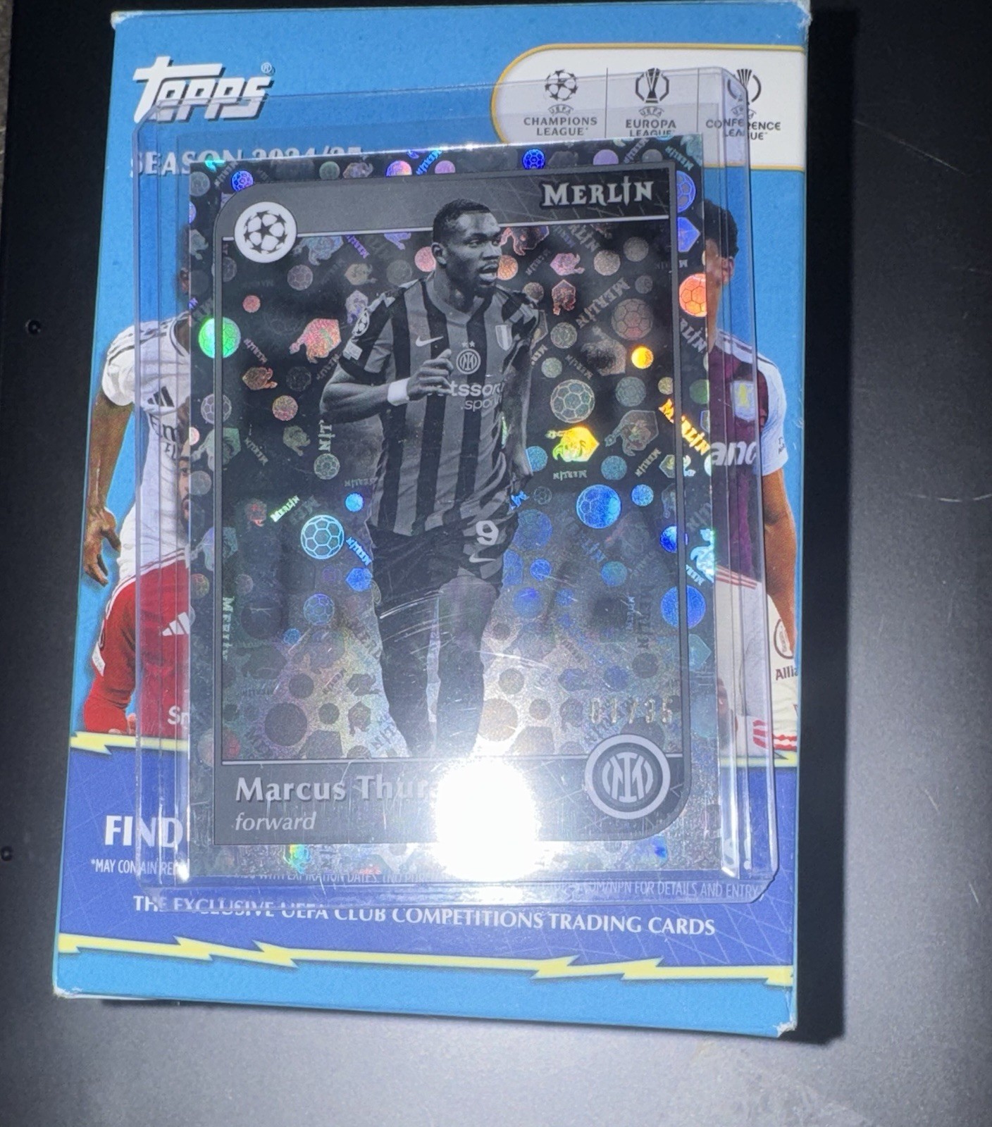 2024/25 Topps Merlin UCC Marcus Thuram /35 Black And White Merlin Refractor