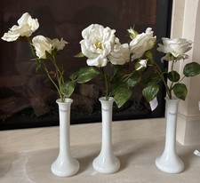 QVC Peony Set of 3 White Rose Sprays set in Tall Glass Vases