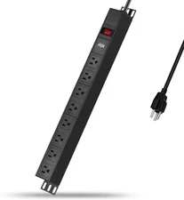 KMC 8-Outlet Metal Power Strip Surge Protector, Rack Mount PDU, Black 