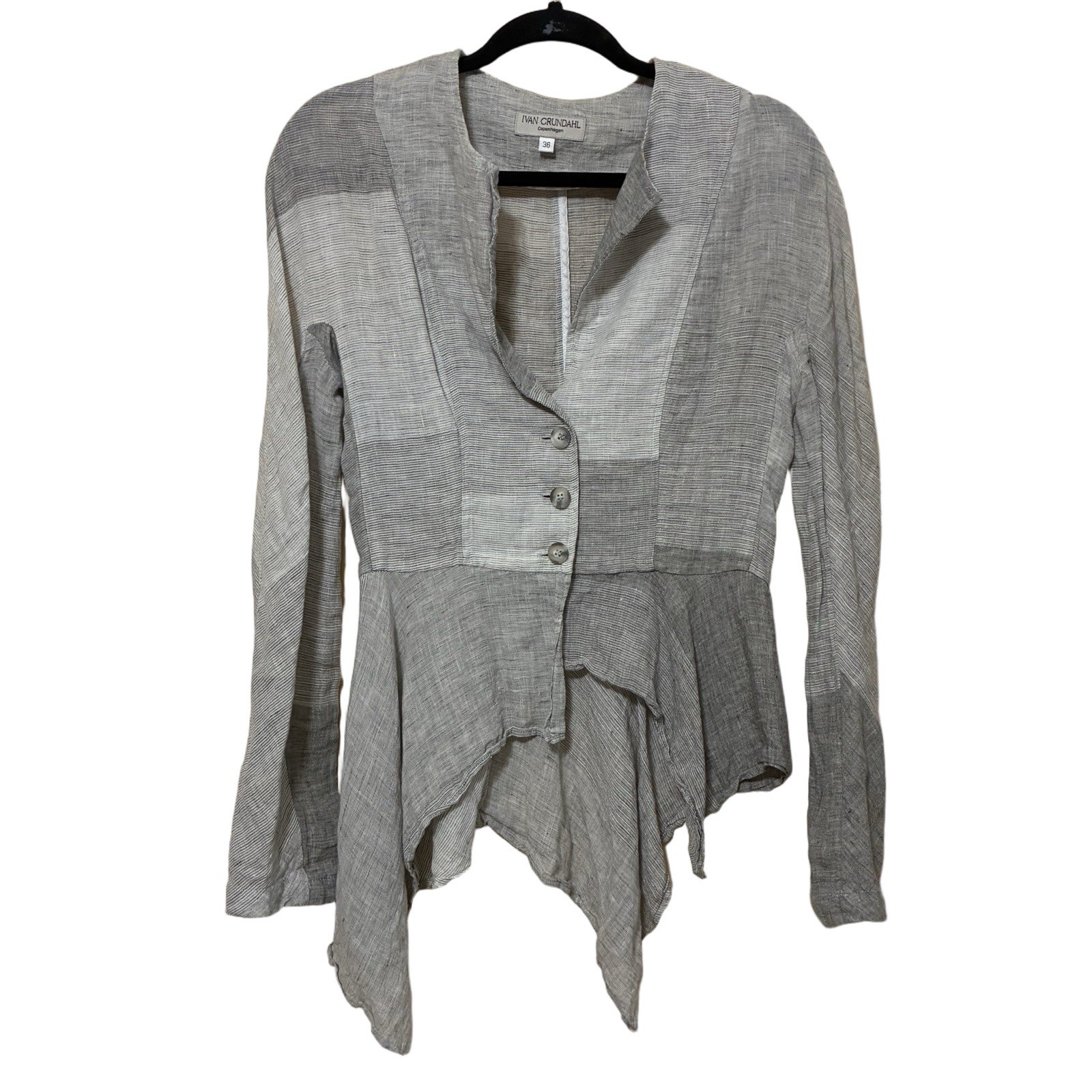 Ivan Grundahl 100% Linen Asymmetrical Button Front Blouse Women’s 36 Gray