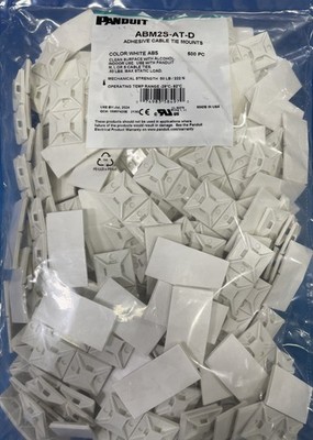 Panduit ABM2S-AT-D Adhesive Backed Cable Tie Mount, 4Way, 1  x 1 , White, PK/500