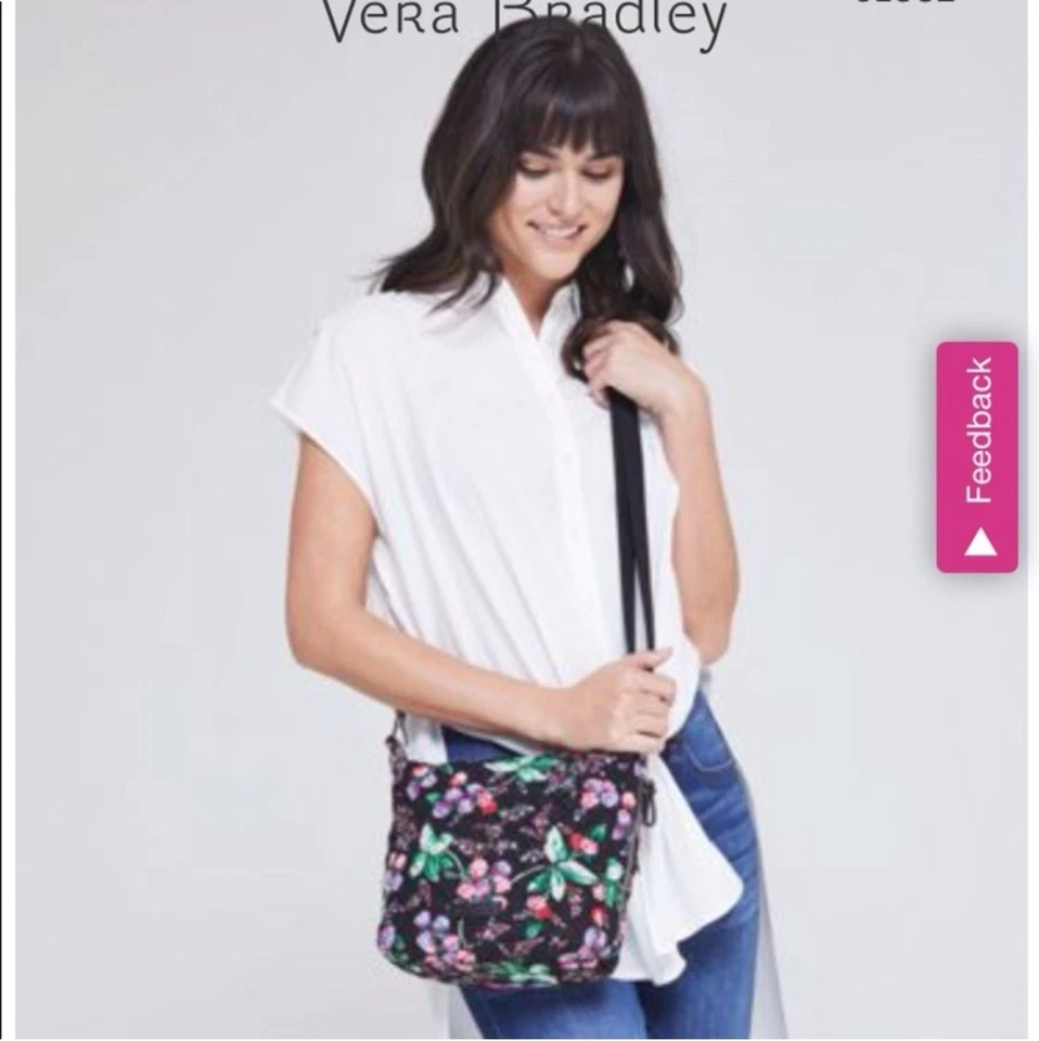 Vera Bradley Carson Mini Hobo Crossbody Bag Purse Winter Berry Black Quilted - Image 3 of 4