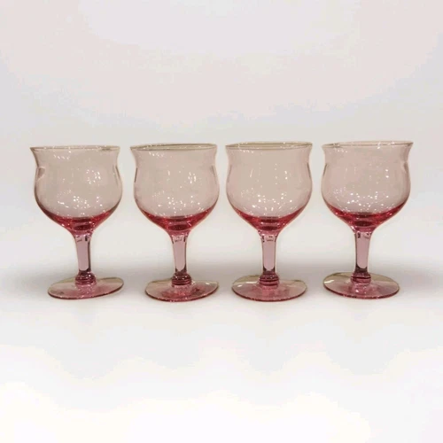 Vtg Set Of 4 Imperial Glass - Ohio Skanda Azalea Pink Water Goblets 237738