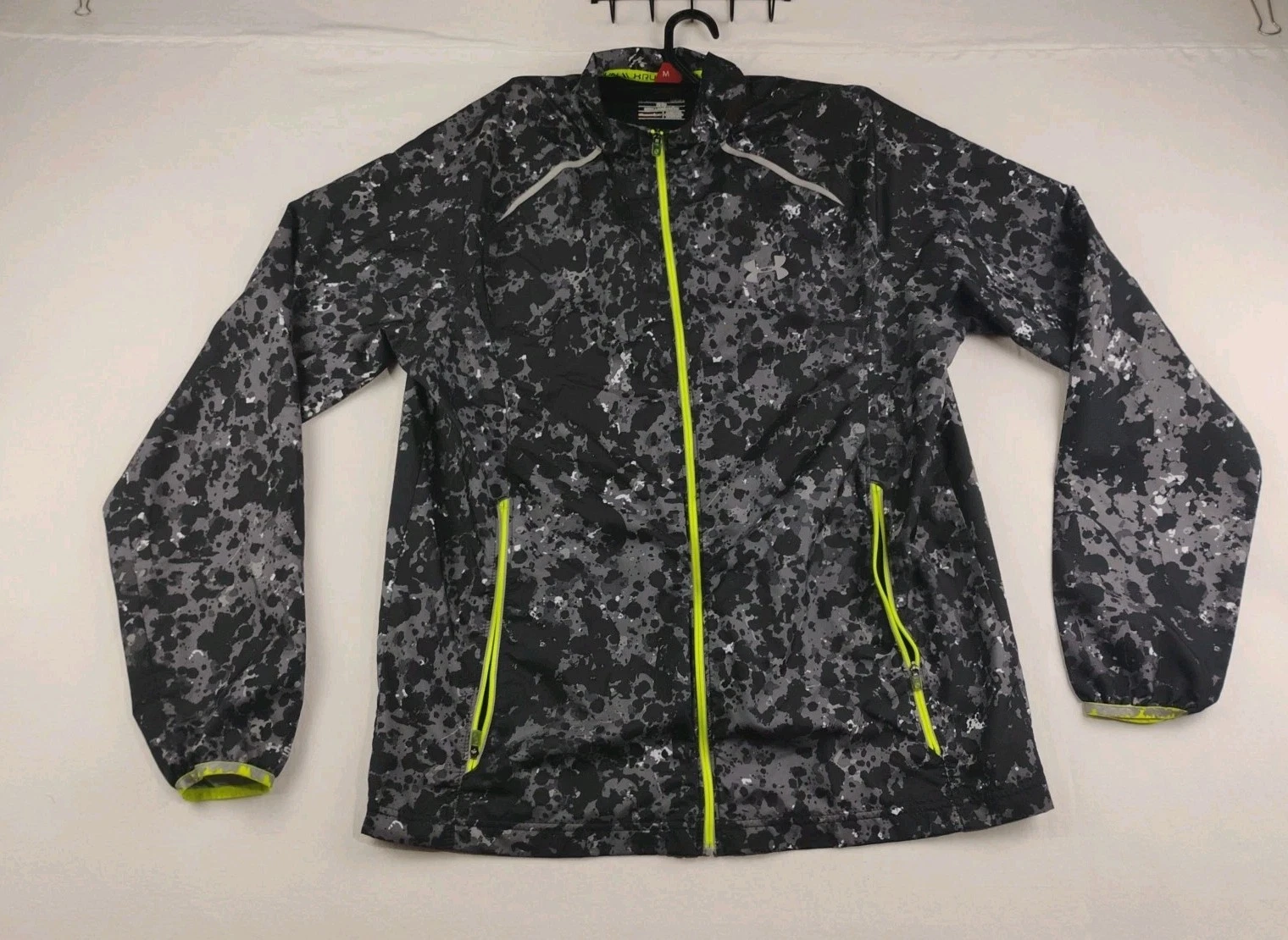 Under Armour Jacket Men's Large Black Gray Camo Reflective Storm Launch Run