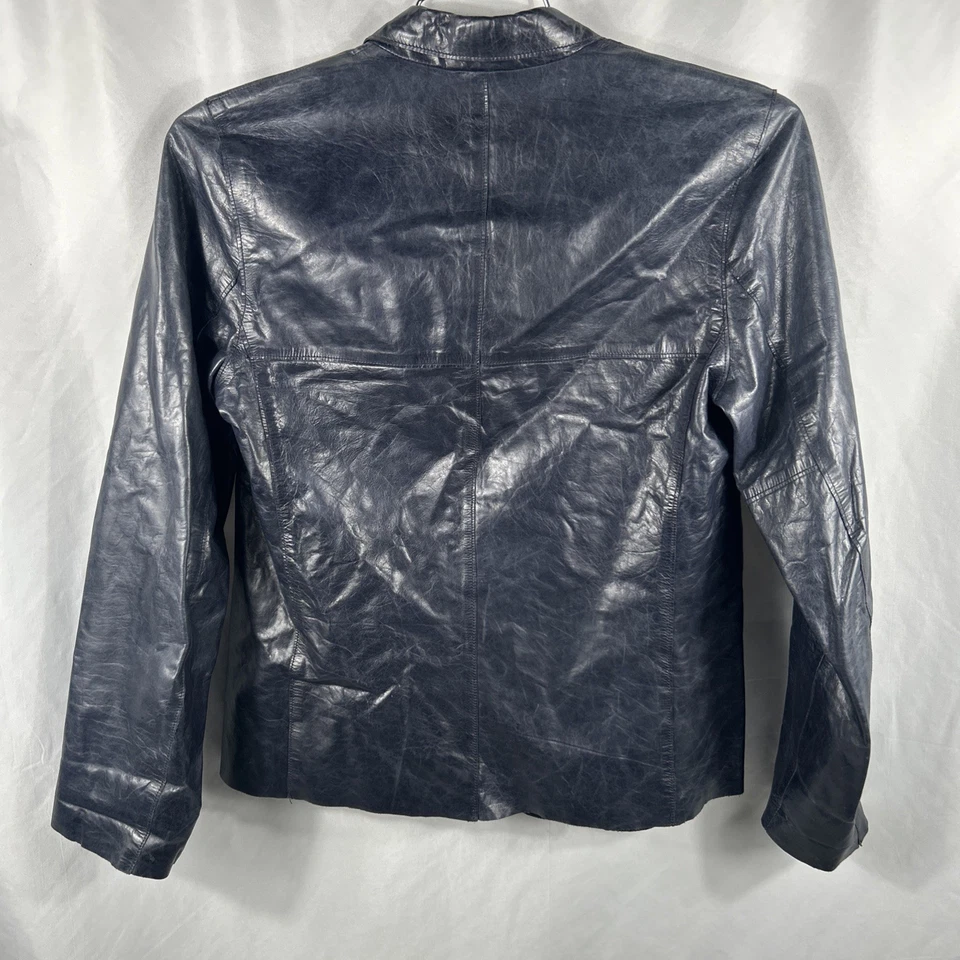 Banana Republic Blazer Size 6 Navy Leather 2 Button Jacket Womens Y2K Vintage - Image 3 of 4