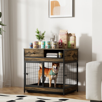 Furniture Dog Cage Crate with Double Doors ,Rustic Brown,31.5''WX22.64''DX30.59''H